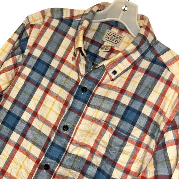 L.L. bean Traditional fit red tan blue classic Scottish tartan flannel shirt M - Picture 3 of 3